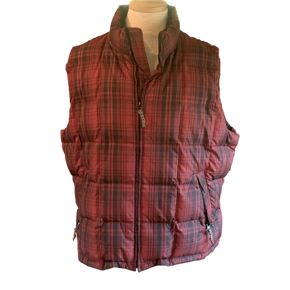 Eddie Bauer s XL red and black goose down quilted vest
